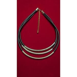 Kenneth Jay Lane Signed Silver Tube Black Cord Adjustable Choker Necklace 16 In